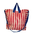 thumbnail image 3 of 101 BEACH - 2 IN 1 Cross-Over Large Tote Bag - Custom Embroidery Red Stripe - Blue Trim, 3 of 4