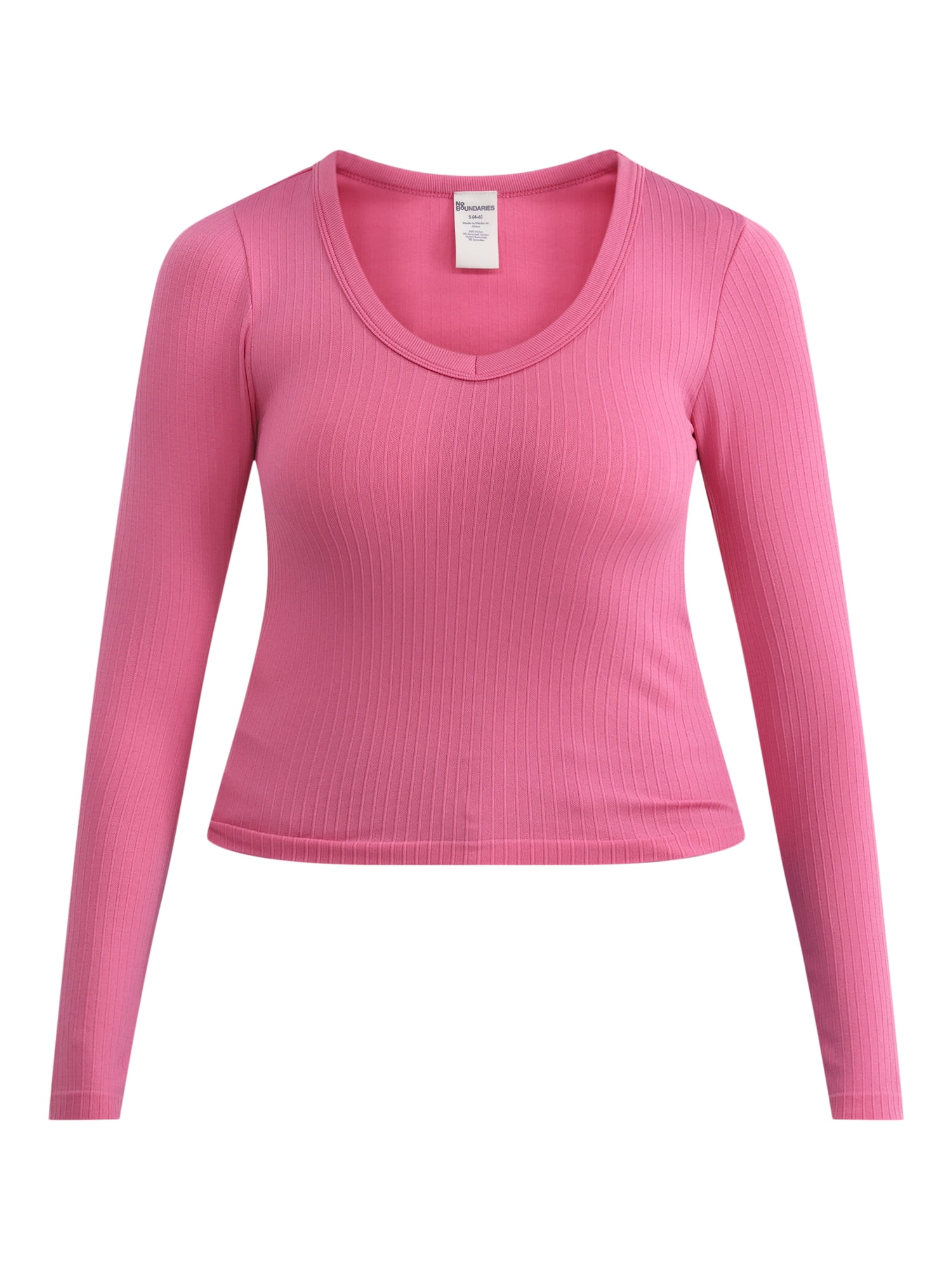 No Boundaries Seamless V-Neck Top with Long Sleeves, Women's XXS-XXL
