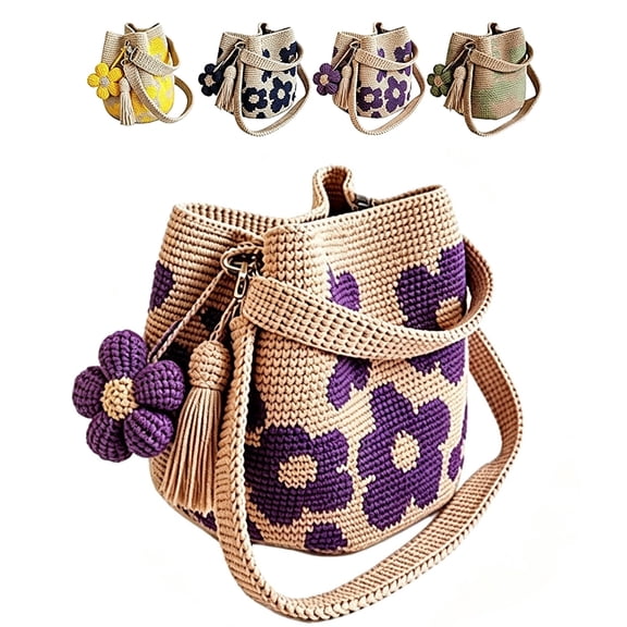 Handmade Crochet Flower Tote, Boho Floral Woven Crochet Tote, with Cute Charm, Large Capacity, Fashion, Summer Vacation Travel