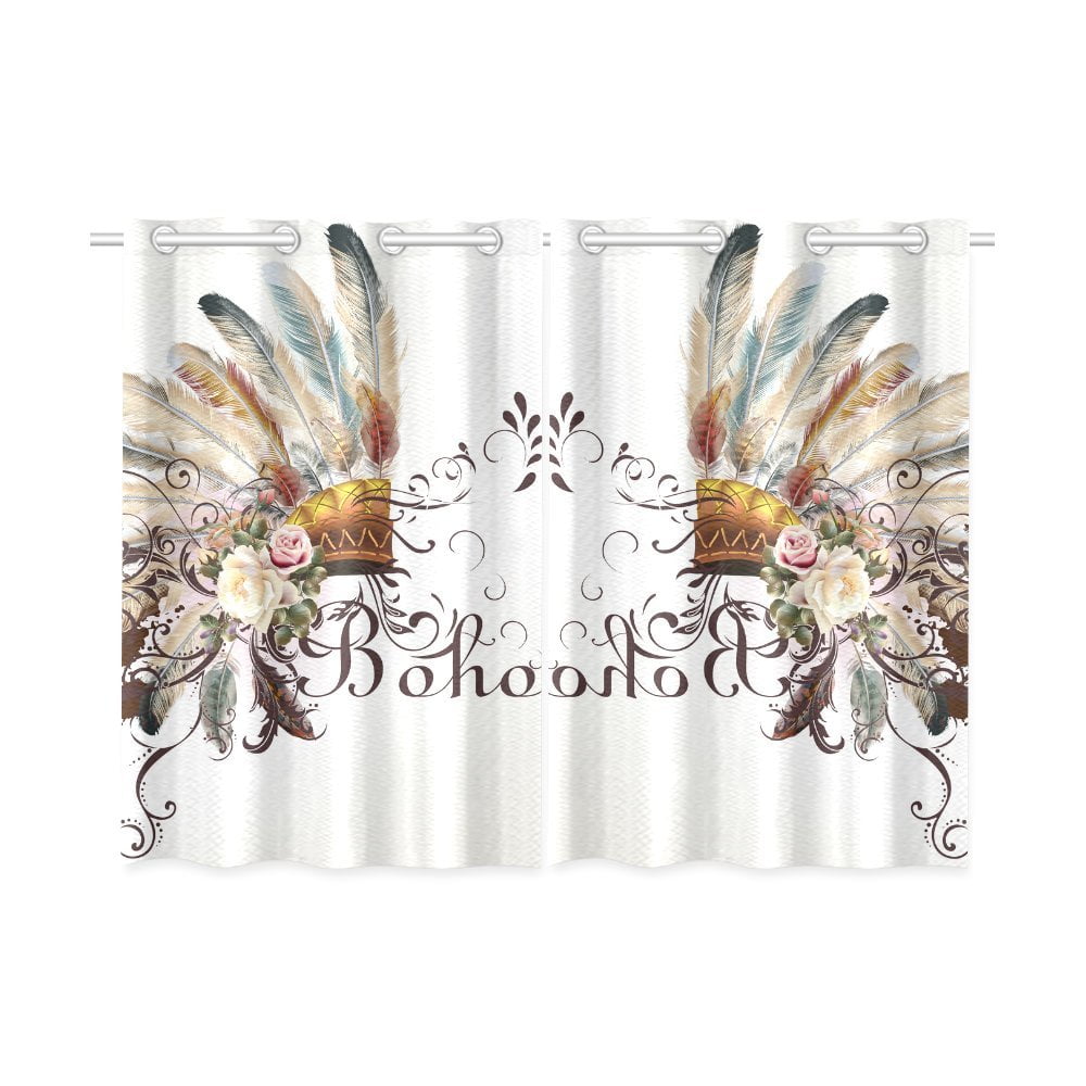 YUSDECOR Boho Tribal Headdress Window Curtains Kitchen Curtain Room