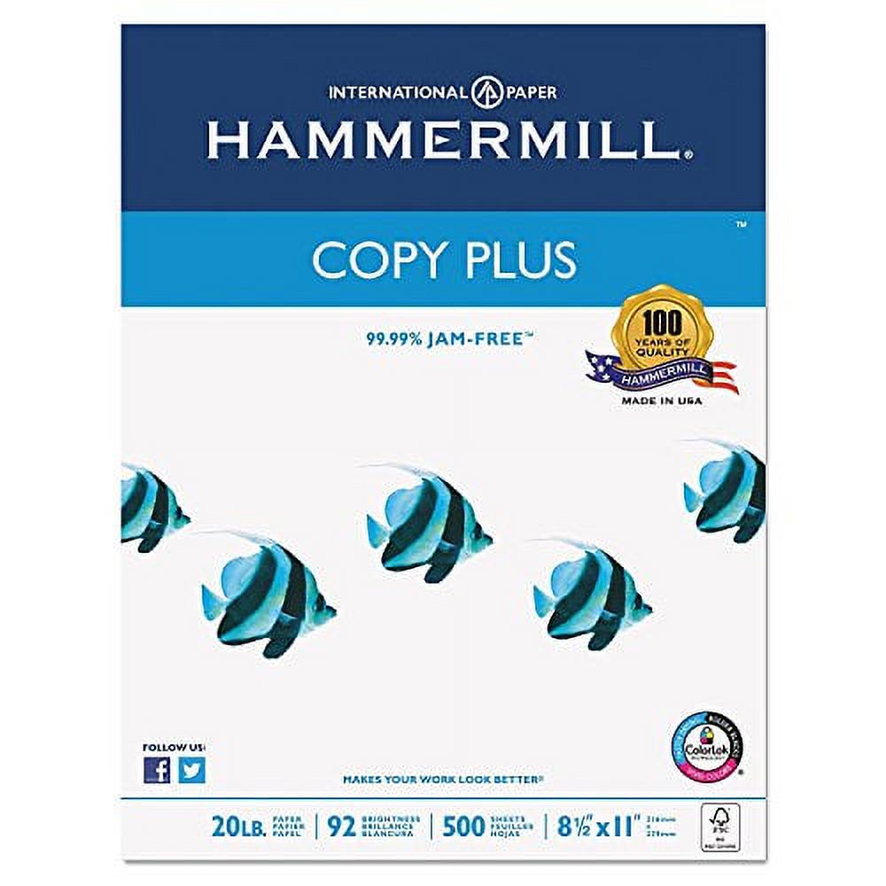 Hammermill Paper, Copy Plus, 20lb, 8.5 x 11, Letter, 92 Bright, 5,000 Sheets / Case (105007), Made in the USA (5000 Sheets (3))