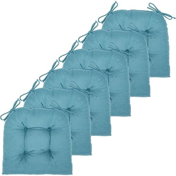 Chair Cushion, 6 Pack Chair Cushions for Dining Chairs, Chair Pads and Mat with Ties for Indoor Kitchen Seat and Desk (Teal, 6 Count - 17 x 16 in)