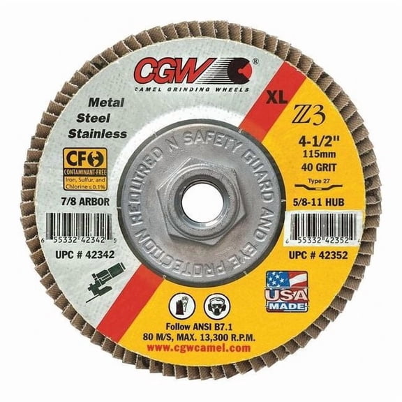 Cgw Abrasives Flap Disc, 4.5x5/8-11, T27, Z3, Reg, 60G 42314