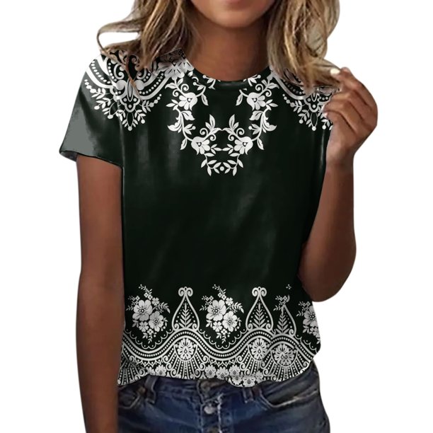 Gibobby Playera de Manga Corta con Cuello Redondo Camiseta manga corta con cuello redondo y estampado moda informal para mujer(Negro,CH)