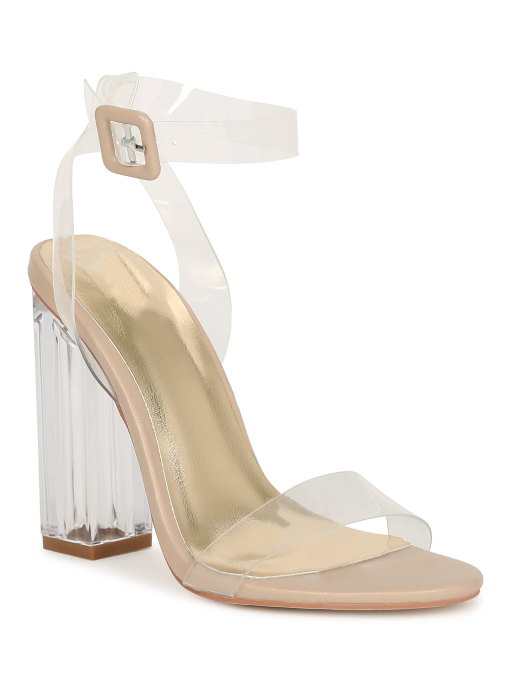 Clear Open Toe Ankle Strap Transparent Block Heel 19946
