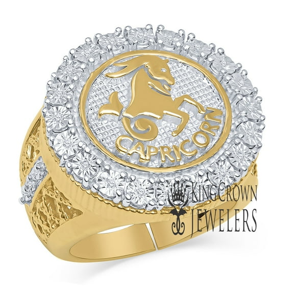 Mens Real Genuine Diamonds Capricorn Horse Zodiac Sign Astrology Horoscope Ring 10K Yellow Gold Finish Pinky Band