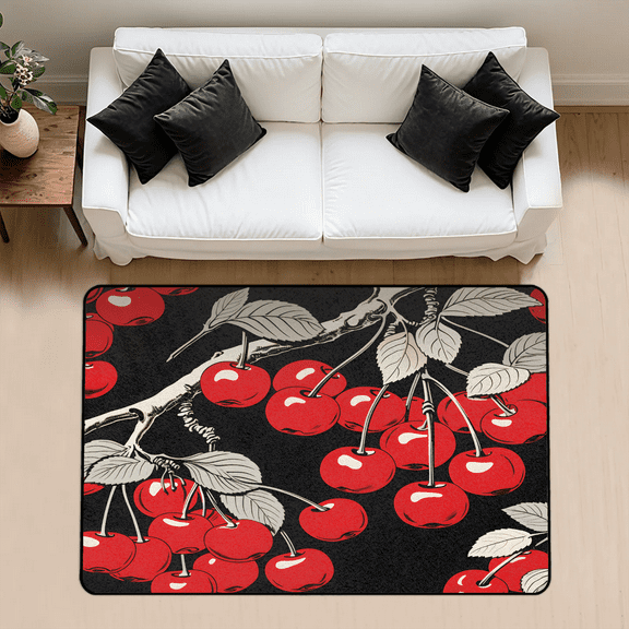 CURLYOOT Vintage Cherry Area Rug 3x5 Ft Rugs for Entryway Entrance Kitchen, Washable Non Slip Indoor Floor Carpet for Bedroom Living Room