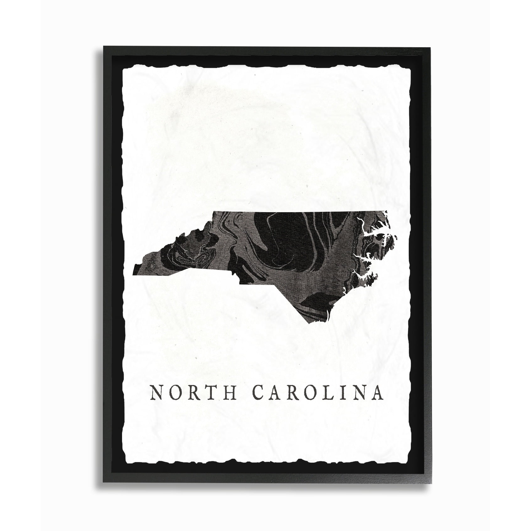 The Stupell Home Decor Collection Black and Grey Marbled Paper North Carolina State Silhouette Framed Giclee Texturized Art, 11 x 1.5 x 14