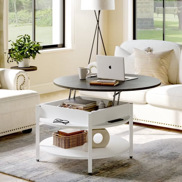 GUNAITO Round Lift Top Coffee Table with Storage, White - Walmart.ca