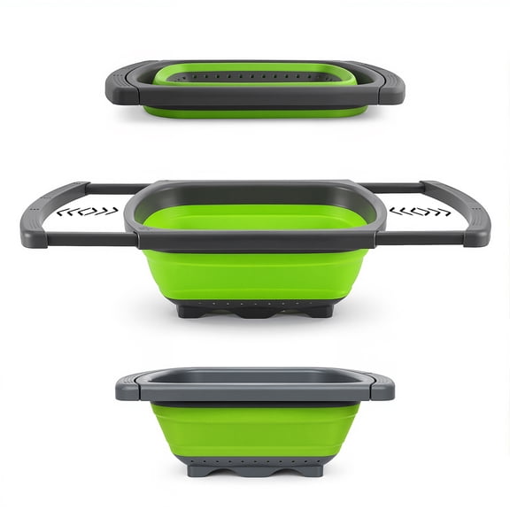 punada Collapsible Colander Strainer, over-the-Sink Silicone Strainers and Colanders with Extendable Handles, 6-Quart Foldable Kitchen Strainer Basket for Vegetables, Fruit and Pasta