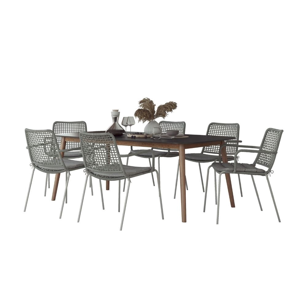 Midtown Concept Ghiardo 7-Piece Indoor Rectangular Dining Table Set | Eucalyptus Wood | Ideal for Indoors, Black