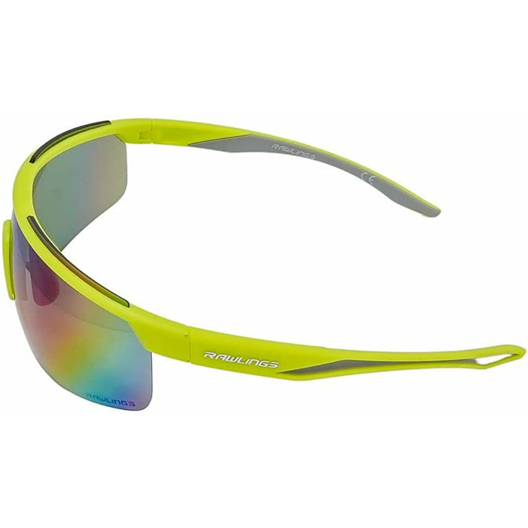 Men's Golf Sports Wrap Around Sunglasses With Mirror Lens Gloss Black/Yellow/Yellow & Green Mirror Lens