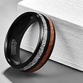 thumbnail image 4 of 8mm Black Mens Tungsten Ring Wood and Silver Imitated Meteorite Inlay Wedding Bands Dome Style, 4 of 6