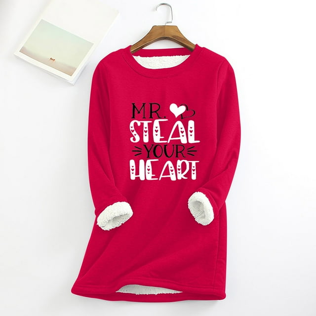 Qertyioot 2024 Womens Spring Winter Shirt Fall/ Oversized Printed Top With Thickened And Plush Insulation And A Snug Base Valentine's Day Tops