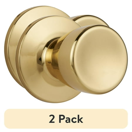 (2 pack) Hyper Tough Interior Non-Locking Tulip Style Passage Doorknob, Polished Brass Finish