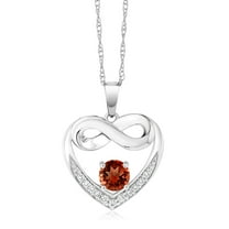 Gem Stone King 10K White Gold Red Garnet and White Lab Grown Diamond Heart and Infinity Pendant Necklace for Women (1.42 Cttw, Round 5MM, with 18 inch Silver Chain)