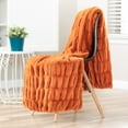 thumbnail image 3 of Chanasya Ruched Royal Faux Fur Throw Blanket - Fuzzy Plush Elegant Blanket for Sofa Chair Couch and Bed with Reversible Velvet Blanket (50x65 Inches) Orange, 3 of 3