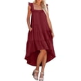 thumbnail image 2 of QLEICOM Summer Dresses for Women, Round Neck Ruffle Sleeve Sundresses High Low Pleated Flowy Swing Boho Beach Dress 2022 Gifts on Clearance, 2 of 6