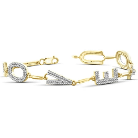 JewelersClub White Diamond Accent 14kt Gold over Silver Letters of Love Bracelet, 7.5