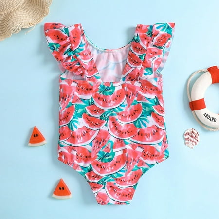 

kpoplk Baby Swimsuit Girl Kids Toddler Baby Girls Spring Summer Floral Fruit Cotton Sleeveless Romper Baby Girl Swimsuit(Red)