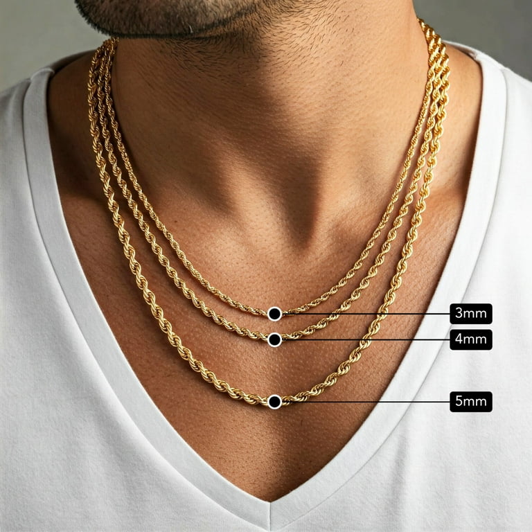 Gold Mens 22 Inch Sterling Silver Rope Chain Chain 22 Inch 925