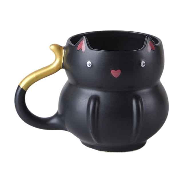 Taza de café de cerámica taza de café linda con tazón de desayuno de té de té maneñador para sostener bebidas calientes o frías decoración de mesa Negro