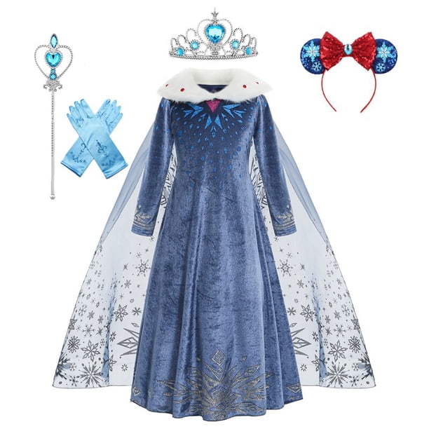 Disney Frozen Elsa niña princesa vestido Cosplay disfraz cumpleaños carnaval fiesta Snow Queen manga larga ropa de invierno niños Outfit7-8T (etiqueta 140) Gao Jinjia LED