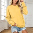 thumbnail image 2 of Women Solid Color Crewneck Sweatshirt with Front Pocket, Hoodless Long Sleeve Loose Fit Plain Pullover Top Soft Casual Daily Basic Sweatshirt(Yellow,XXXXL), 2 of 5