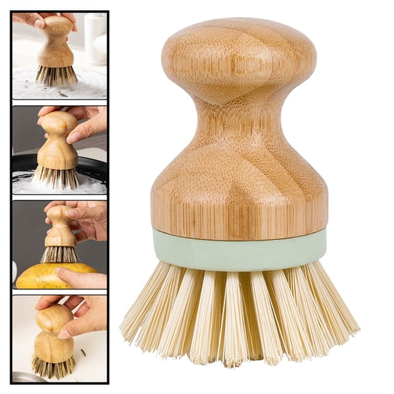 Fmxomd Bamboo Dish Scrub Brush for Kitchen Sink, Natural Wooden Washing Dish Brush Scrubber with Sisal Bristles for Household Cleaning, Cast Iron Pots, Pans and Vegetables
