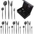 thumbnail image 1 of Stainless Steel Cutlery Set with Elegant Design, Rustproof and Dishwasher Safe, Perfect for Home, Restaurant, and Outdoor Use (20-Piece Serving Set) (black, Gift box packaging), 1 of 1