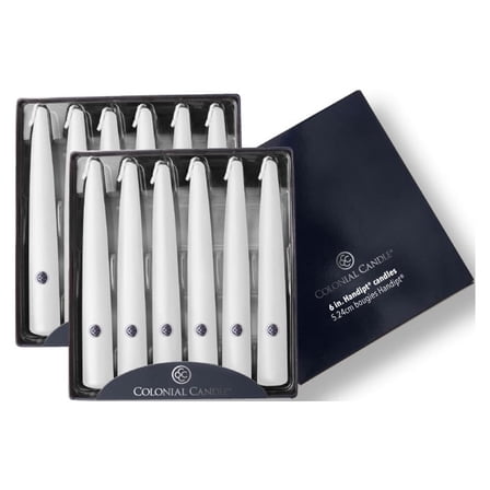 Colonial Candle Unscented 6 In Taper Candle, 12 Pieces, White