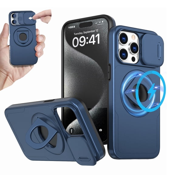 Ancove for iPhone 15 Pro Rugged Case,[Compatible with Mag Safe] Magnetic Ring Holder Kickstand Shockproof Military Grade Drop Protection Phone Cover Case for Apple iPhone 15 Pro,Blue