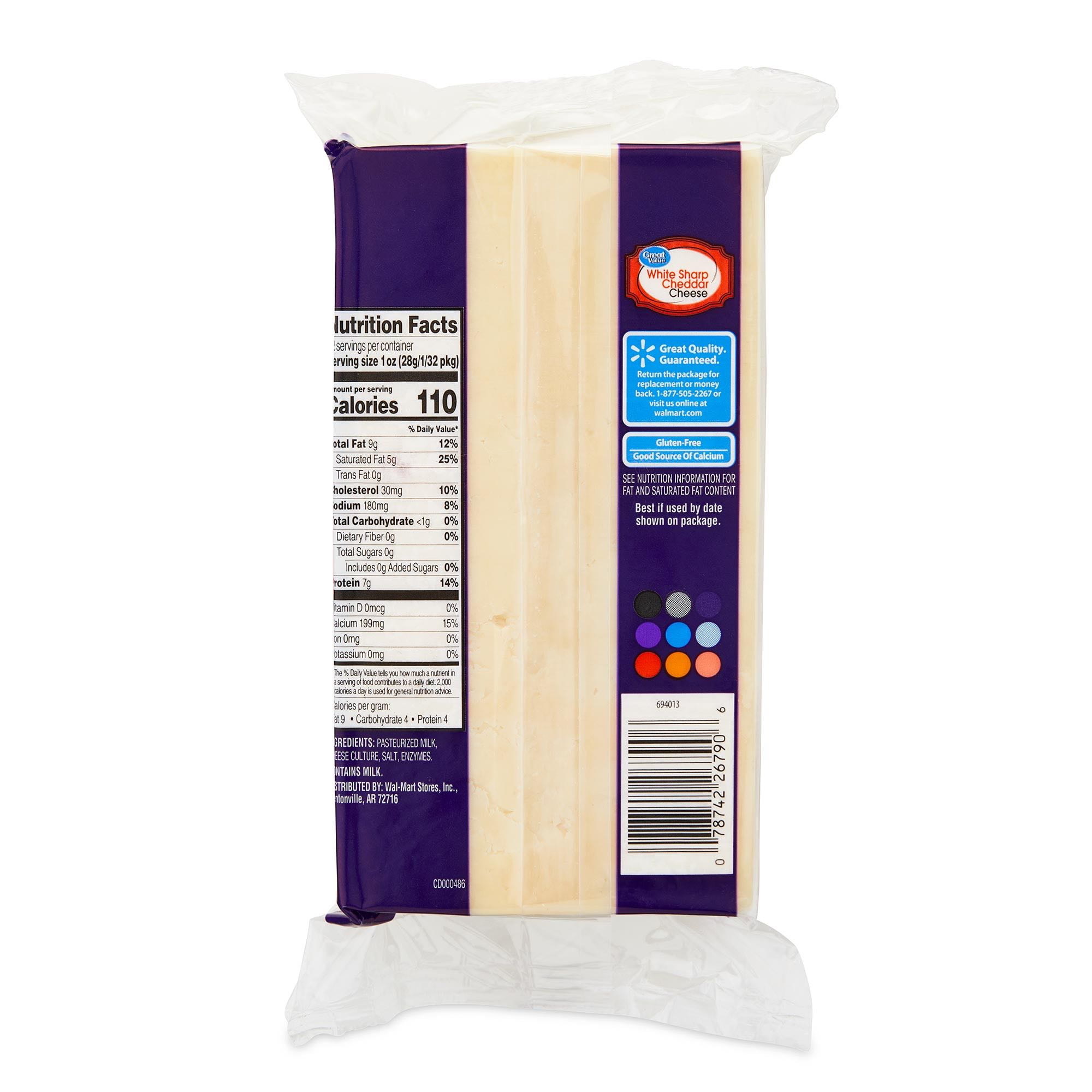 Great Value White Sharp Cheddar Cheese, 32 oz Block