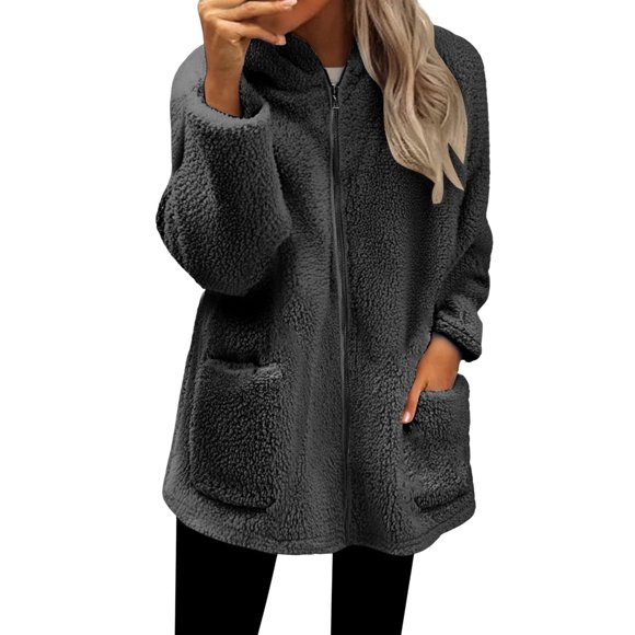 Duoif Womens Jacket, Fleece Jacket Women Full Zip Soft Fleece Jacket Lightweight Long Sleeve Outerwear with Pockets 2025 Jackets for Women Black L