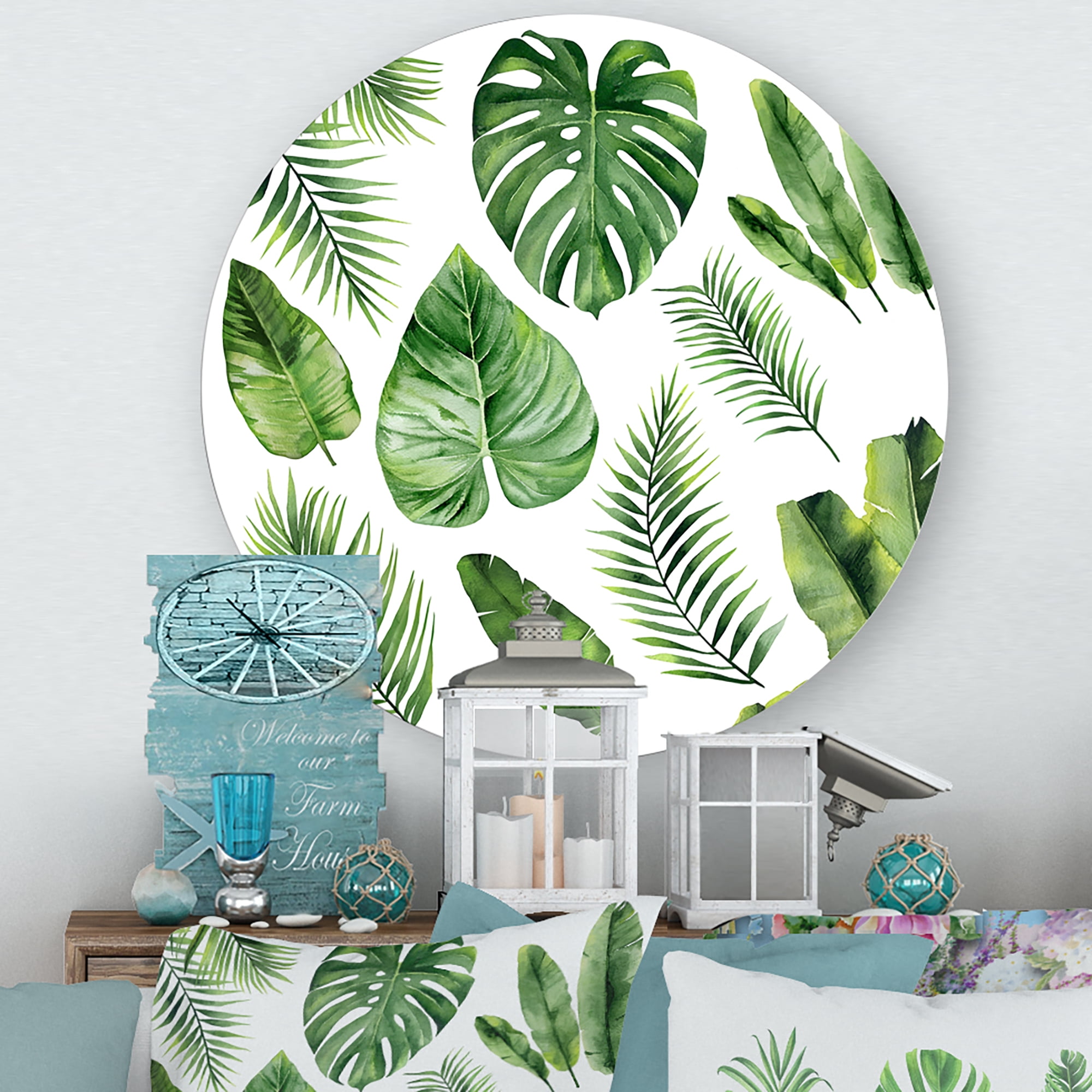 Designart 'Close Up Of Tropical Leaf Of Monstera V' Farmhouse Circle Metal Wall Art 23x23 - Disc of 23