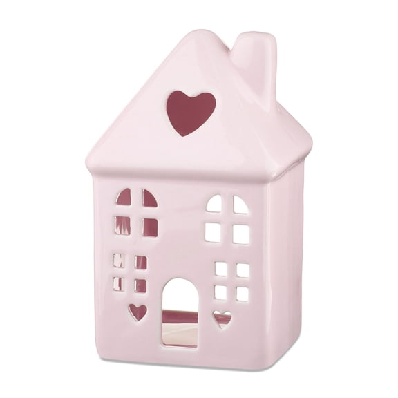 House Tabletop Decoration, Pink, 8", Home Decor with Heart & Window Cutouts, Romantic Glossy Home Accent for Mantel, Gift for Her, Couples Anniversary