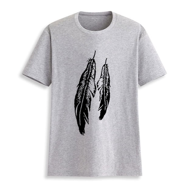 Camiseta de mujer con estampado de plumas, camiseta de manga corta, camisetas casuales holgadas