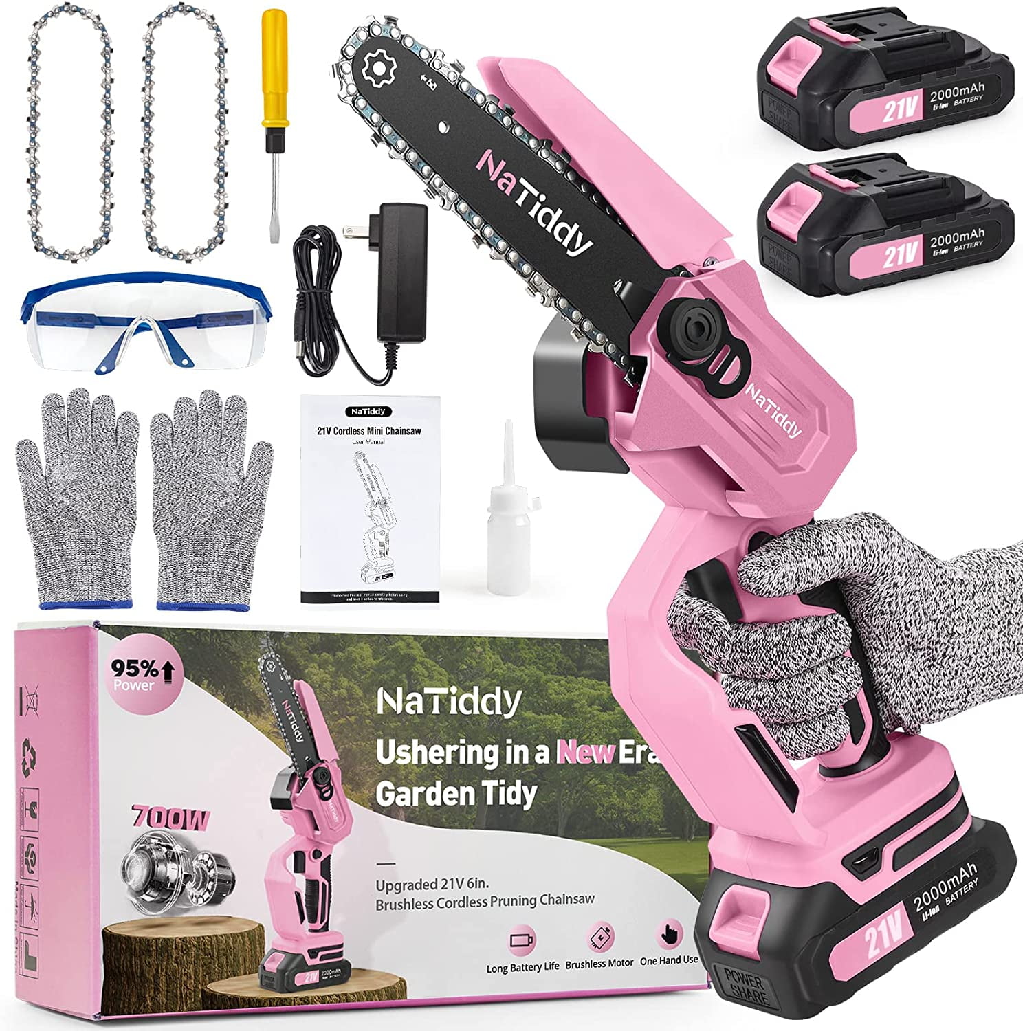 NaTiddy Mini Chainsaw 6 inch Cordless,Upgraded 21V Brushless Battery