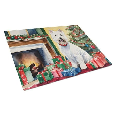 

0.2 x 15 x 12 in. Westie Cozy Christmas Glass Cutting Board Large