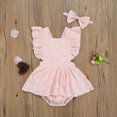 thumbnail image 2 of goowrom Daisy Print Square Collar Ruffle Fly Sleeve Baby Romper with Headband, 2 of 10