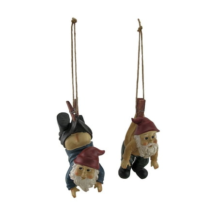 - Set of 2 Gnomes In Clothespins and Rope Hanging Statues