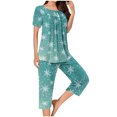 thumbnail image 1 of Puntoco Ropa de dormir para mujer Conjunto de pijama con estampado navideño, cuello redondo, botones, manga corta y pantalón con bolsillos y cintura elástica, 1 of 5