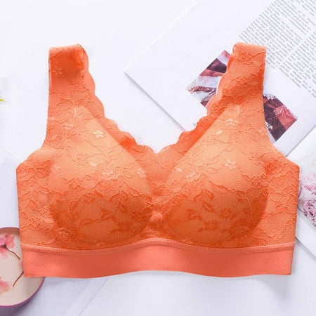 

Yuwull Women s Seamless Sports Bras Plus Size Workout Bras Lace Latex Wire Fress Sports Bra Comfortable Breathable Base Top Underwear Orange XXL Clearance