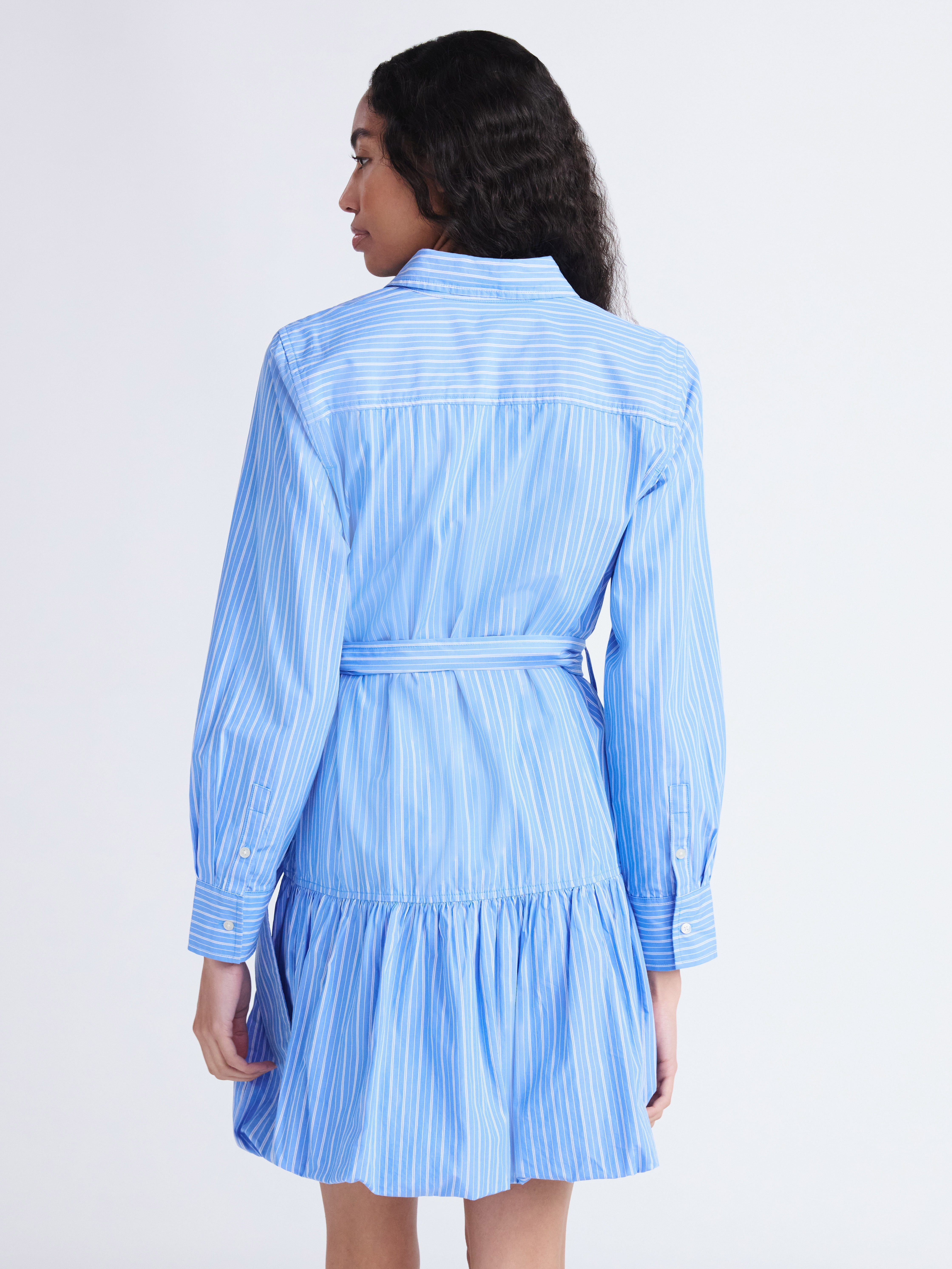 Free Assembly Women's Belted Bubble Hem Cotton Mini Dress with Long Sleeves, Sizes XS-XXL