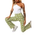 thumbnail image 3 of VISgogo Pantalones de pierna recta para mujer, pantalones de cintura alta con estampado estampado, marrón / negro / verde / azul / café VISgogo moda, 3 of 9