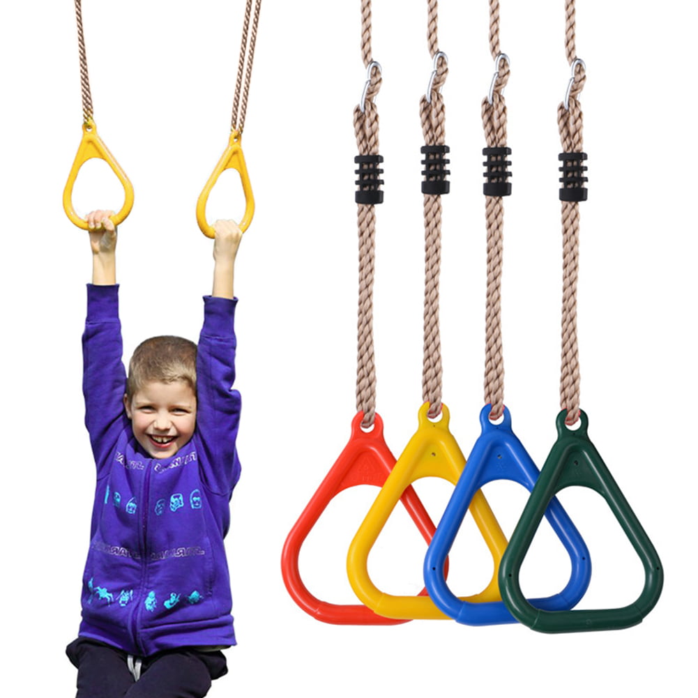 Black Heavy Duty Swing Gymnastic Rings Kids Trapeze Bar Pull Up Gym Rings Ring 