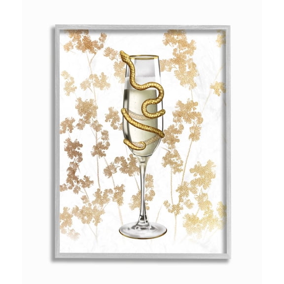 Gold Serpent Glass Glam Fashion Design Gray Farmhouse Rustic Oversized Framed Giclee Texturized Art by Ziwei Li
