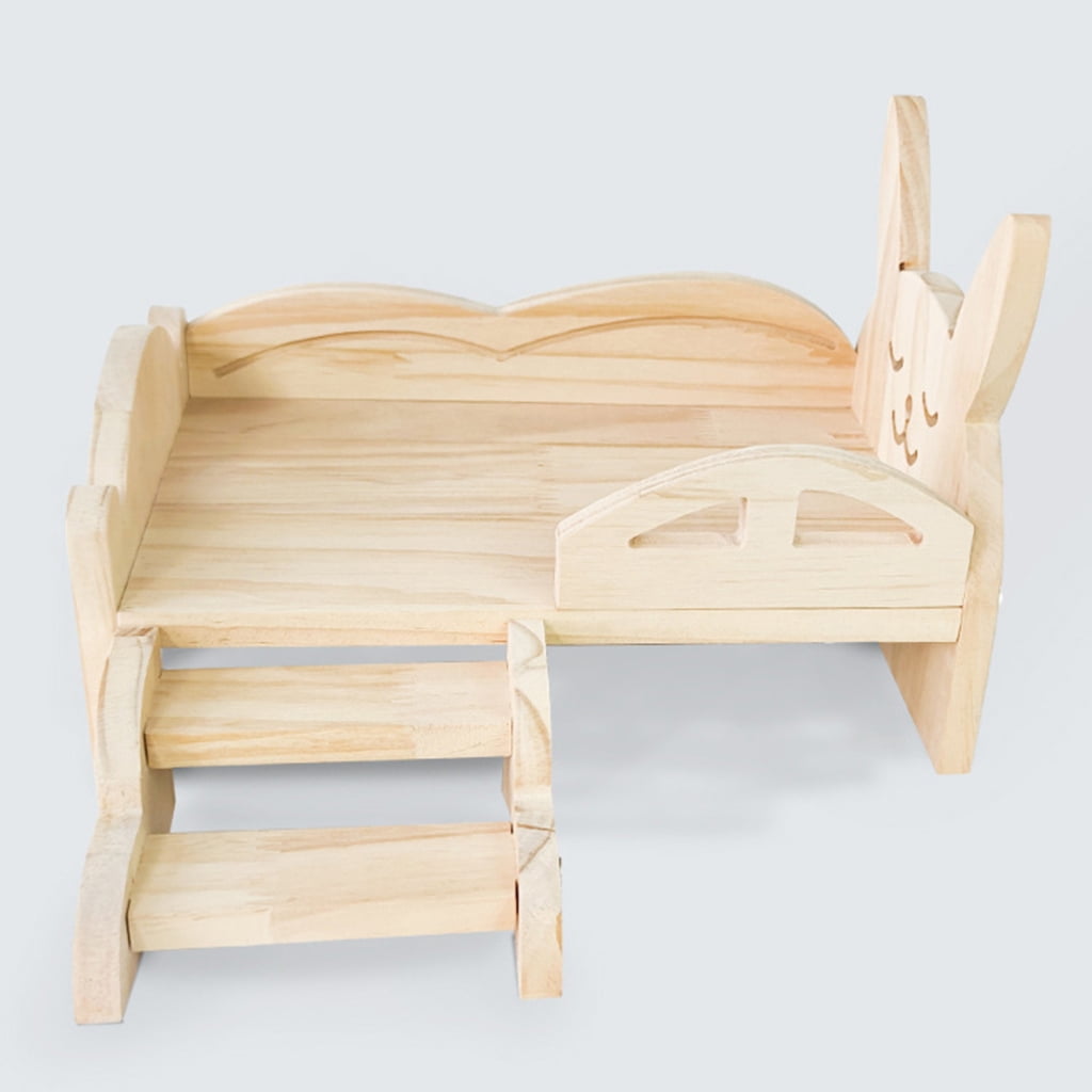 Zeiwohndc Wood Platform Cage Bed Hamster Sleeping Bed Cage Decors Small Animals House
