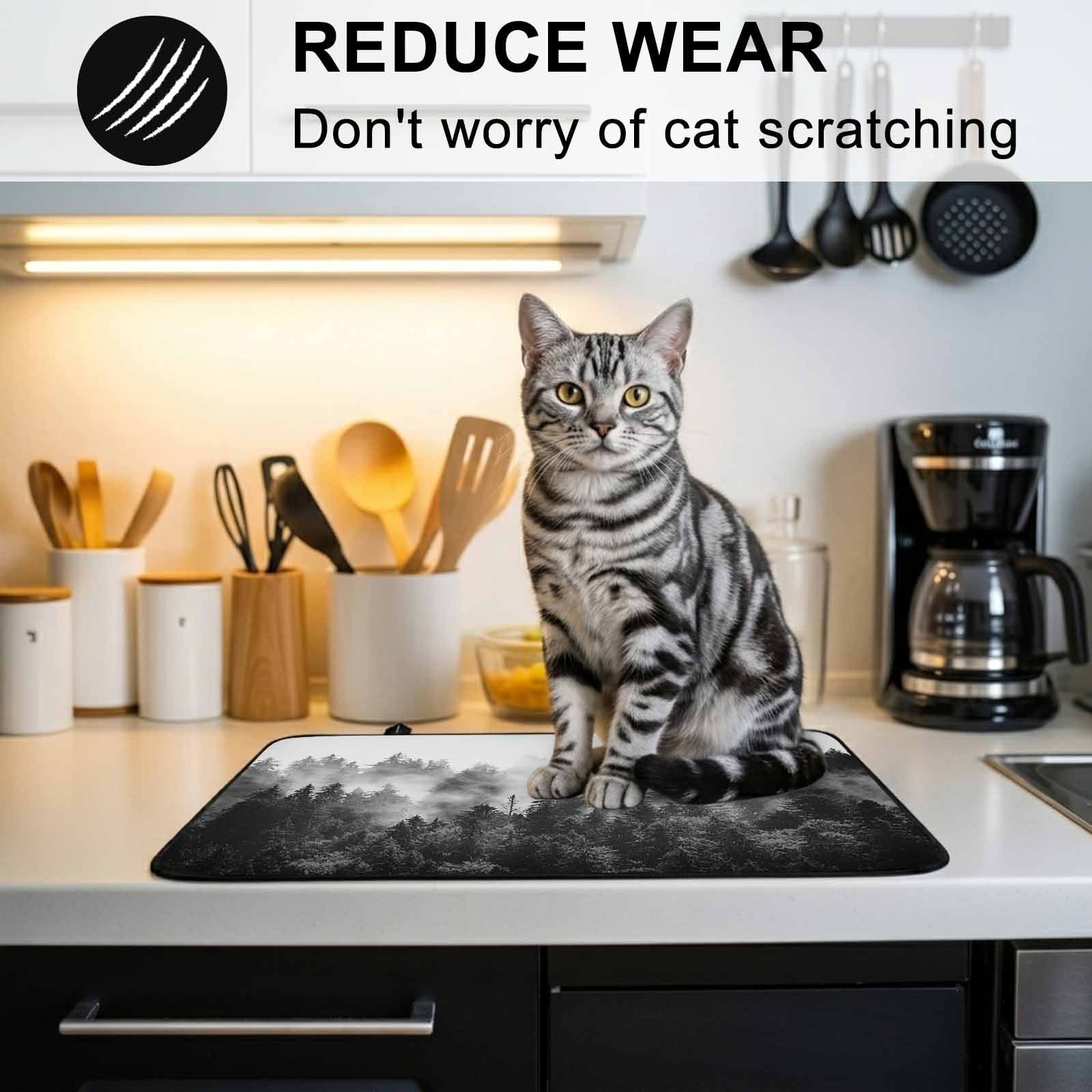 Black Forest Stove Top Cover for Electric Stove,Heat-proof & Non Slip Glass Top Stove Cover Protector,Black and White Natural Landscape Modern Abstract Art Kitchen Cooktop Rubber Mat 24x21 Inches