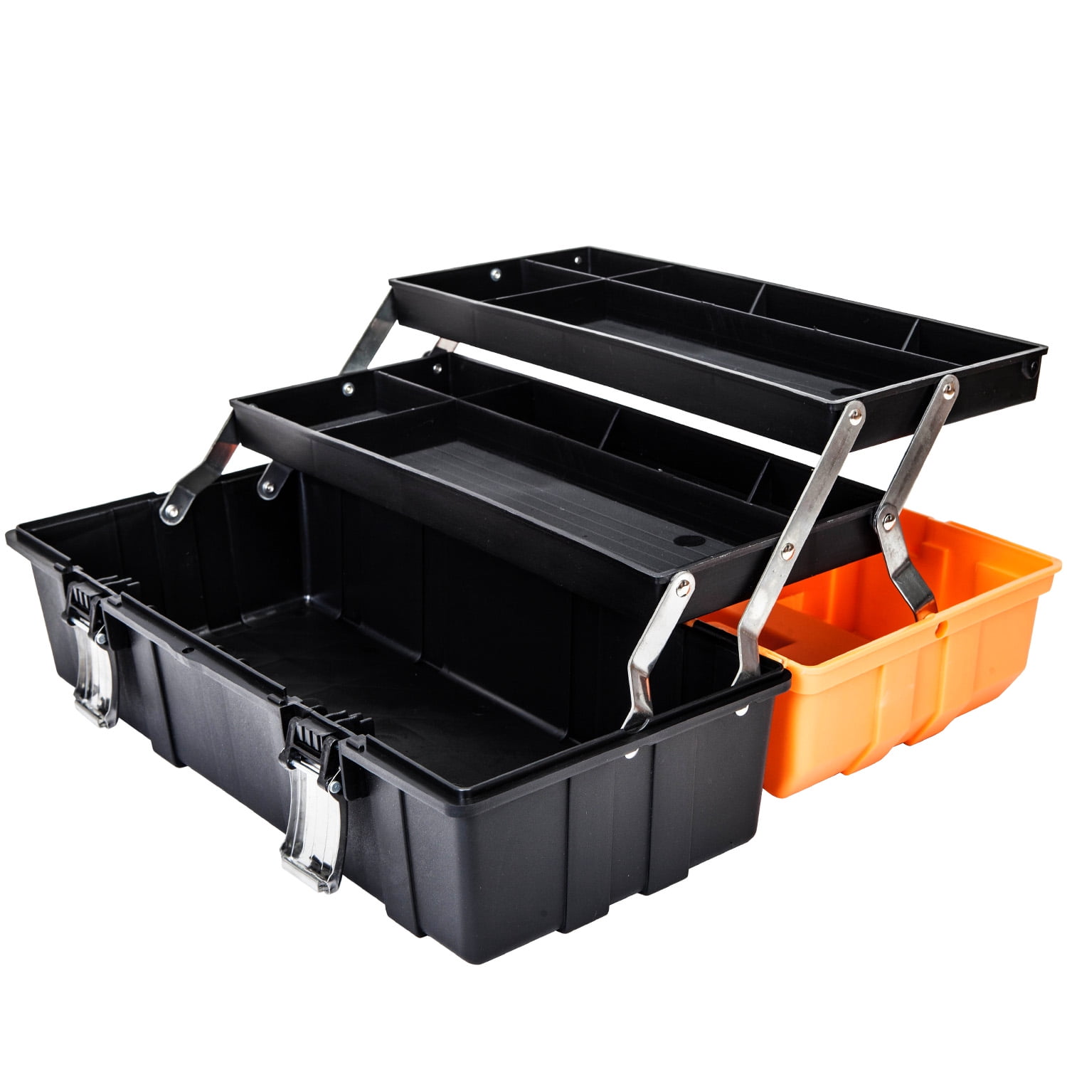 Large Capacity Tool Box,Plastic Folding Storage Box with Three-Layer Multifunction Transparent Tool Organizers 